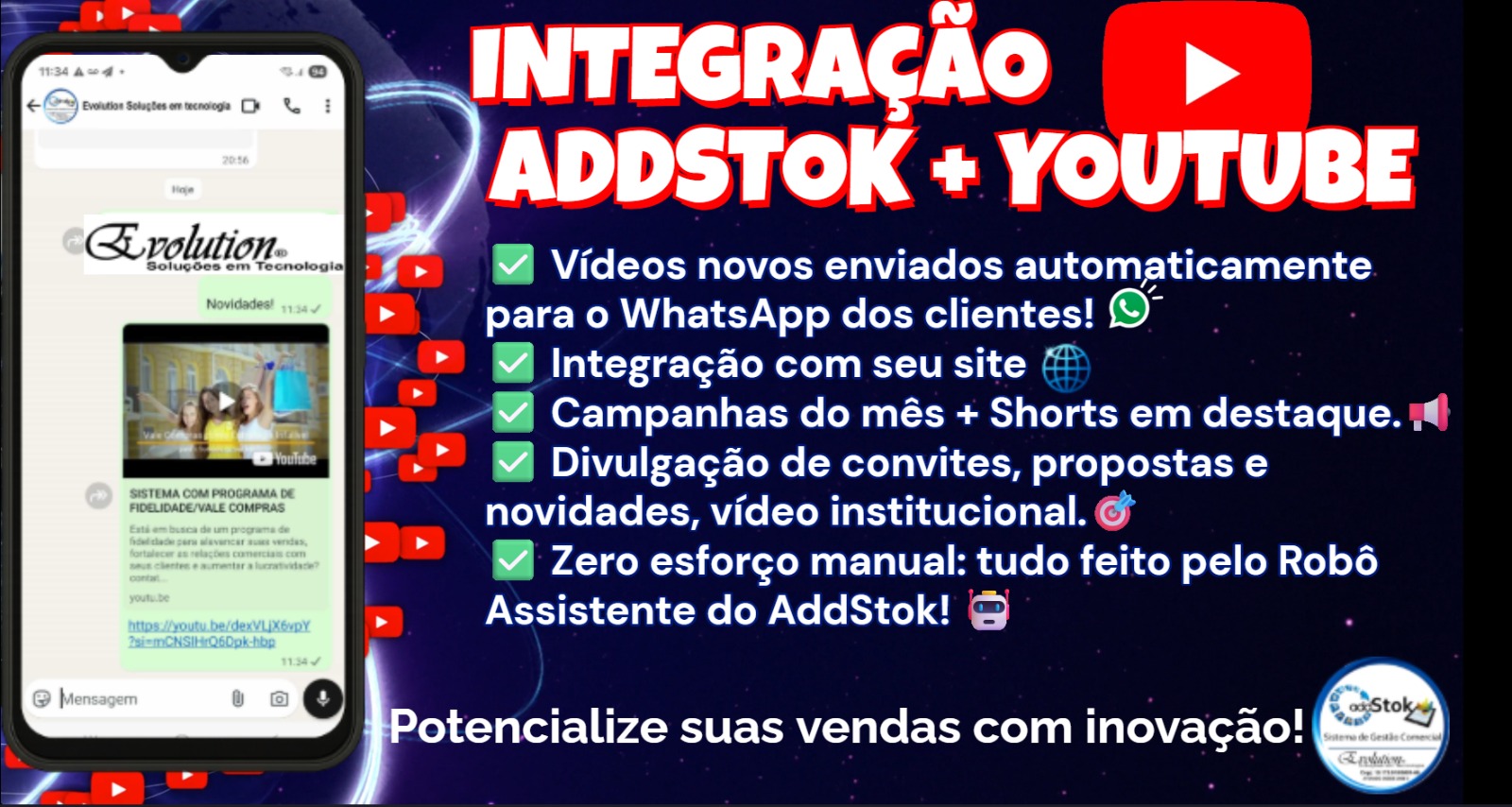 Integração INTEGRAÇÃO ADDSTOK + YOUTUBE